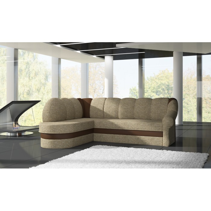 Canapé d’angle gauche convertible BENANA 250 cm beige et marron avec coffre 
