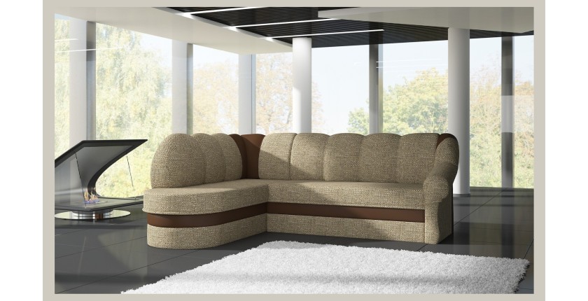 Canapé d’angle gauche convertible BENANA 250 cm beige et marron avec coffre 