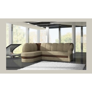 Canapé d’angle gauche convertible BENANA 250 cm beige et marron avec coffre 