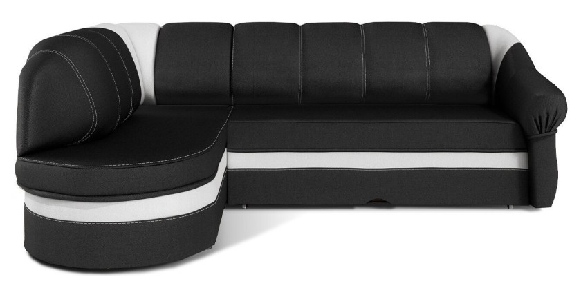 Canapé d’angle gauche convertible BENANA 250 cm noir et blanc avec coffre 