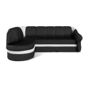 Canapé d’angle gauche convertible BENANA 250 cm noir et blanc avec coffre 
