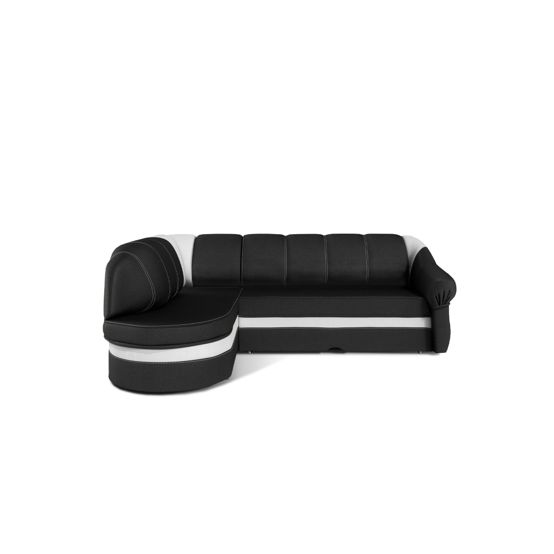 Canapé d’angle gauche convertible BENANA 250 cm noir et blanc avec coffre 