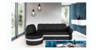 Canapé d’angle gauche convertible BENANA 250 cm noir et blanc avec coffre 
