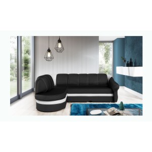 Canapé d’angle gauche convertible BENANA 250 cm noir et blanc avec coffre 