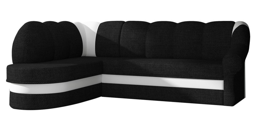 Canapé d’angle gauche convertible BENANA 250 cm noir et blanc avec coffre 