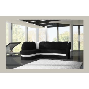 Canapé d’angle gauche convertible BENANA 250 cm noir et blanc avec coffre 