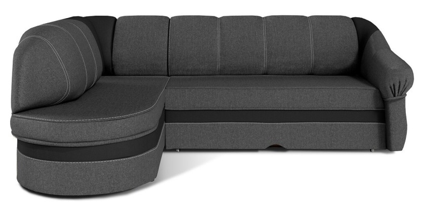 Canapé d’angle gauche convertible BENANA 250 cm gris foncé et noir avec coffre 