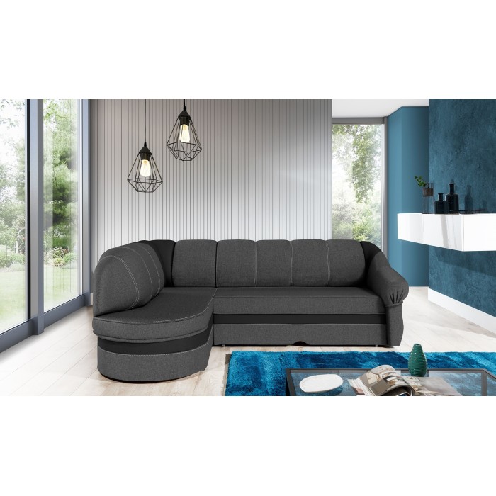 Canapé d’angle gauche convertible BENANA 250 cm gris foncé et noir avec coffre 