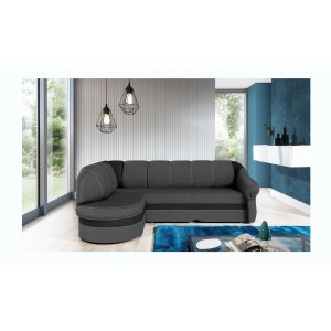 Canapé d’angle gauche convertible BENANA 250 cm gris foncé et noir avec coffre 