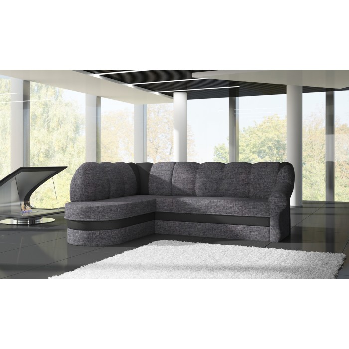 Canapé d’angle gauche convertible BENANA 250 cm gris foncé et noir avec coffre 