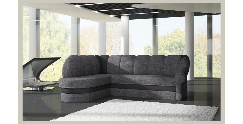 Canapé d’angle gauche convertible BENANA 250 cm gris foncé et noir avec coffre 