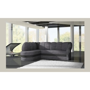 Canapé d’angle gauche convertible BENANA 250 cm gris foncé et noir avec coffre 