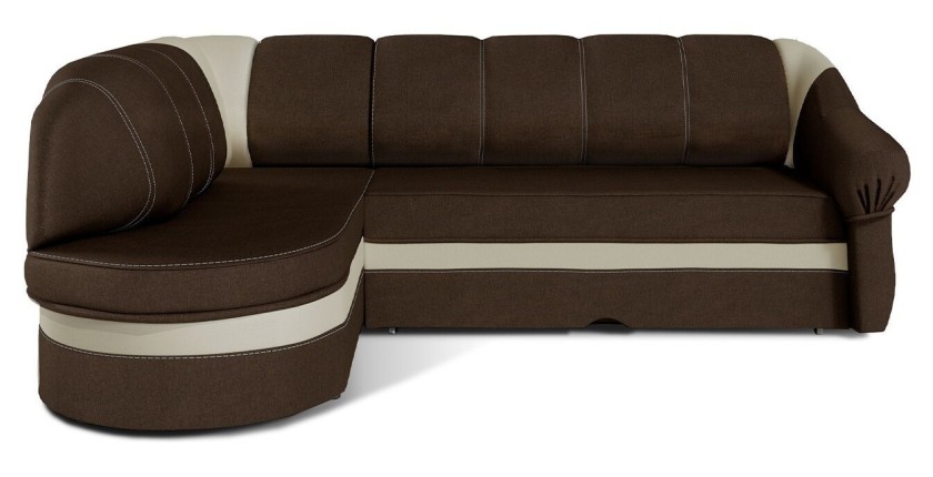 Canapé d’angle gauche convertible BENANA 250 cm marron et crème avec coffre 