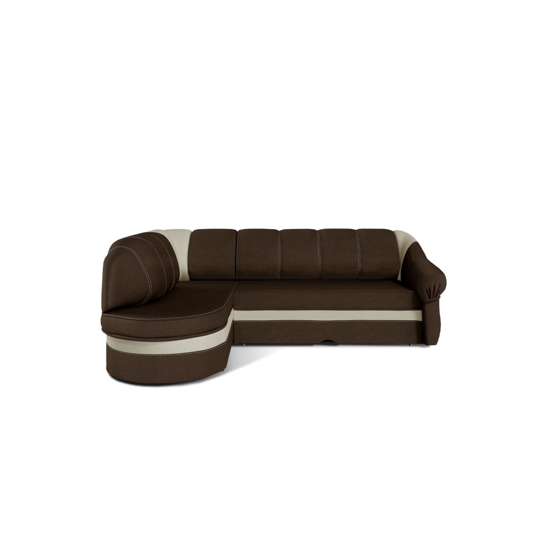 Canapé d’angle gauche convertible BENANA 250 cm marron et crème avec coffre 