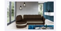 Canapé d’angle gauche convertible BENANA 250 cm marron et crème avec coffre 