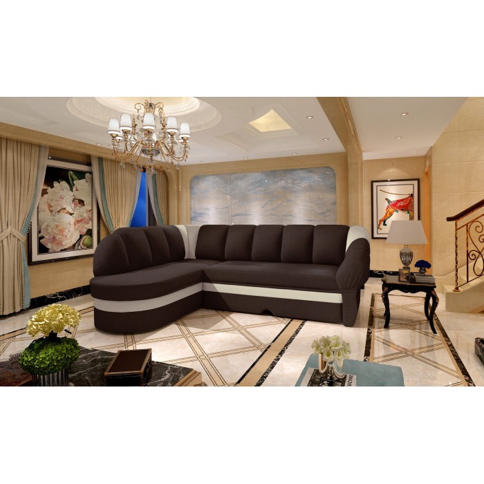 Canapé d’angle gauche convertible BENANA 250 cm marron et crème avec coffre 
