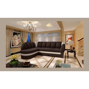 Canapé d’angle gauche convertible BENANA 250 cm marron et crème avec coffre 