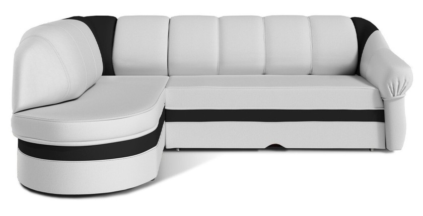 Canapé d’angle gauche convertible BENANA 250 cm blanc et noir avec coffre 
