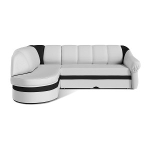 Canapé d’angle gauche convertible BENANA 250 cm blanc et noir avec coffre 