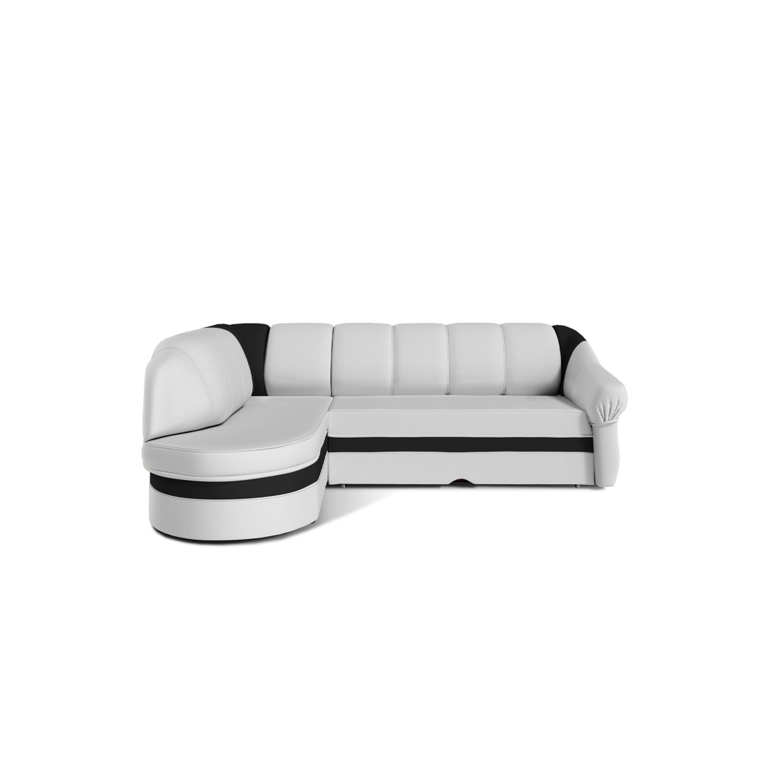 Canapé d’angle gauche convertible BENANA 250 cm blanc et noir avec coffre 