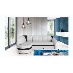 Canapé d’angle gauche convertible BENANA 250 cm blanc et noir avec coffre 