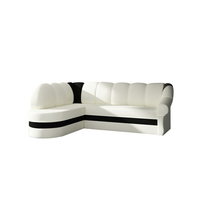 Canapé d’angle gauche convertible BENANA 250 cm blanc et noir avec coffre 