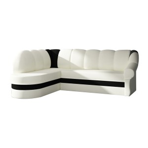 Canapé d’angle gauche convertible BENANA 250 cm blanc et noir avec coffre 