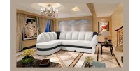 Canapé d’angle gauche convertible BENANA 250 cm blanc et noir avec coffre 