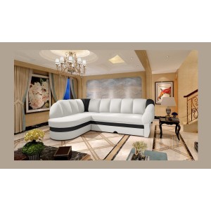 Canapé d’angle gauche convertible BENANA 250 cm blanc et noir avec coffre 