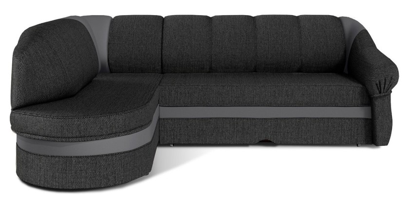 Canapé d’angle gauche convertible BENANA 250 cm gris foncé et noir avec coffre 
