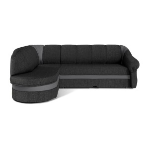 Canapé d’angle gauche convertible BENANA 250 cm gris foncé et noir avec coffre 