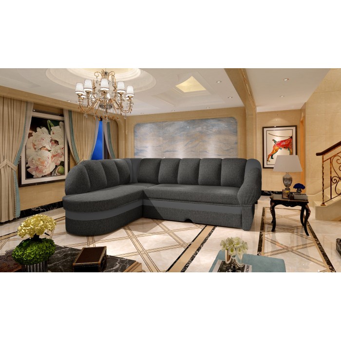 Canapé d’angle gauche convertible BENANA 250 cm gris foncé et noir avec coffre 
