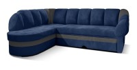 Canapé d’angle gauche convertible BENANA 250 cm bleu foncé et gris avec coffre 