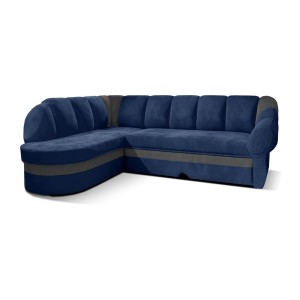 Canapé d’angle gauche convertible BENANA 250 cm bleu foncé et gris avec coffre 
