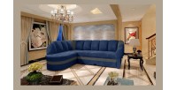Canapé d’angle gauche convertible BENANA 250 cm bleu foncé et gris avec coffre 
