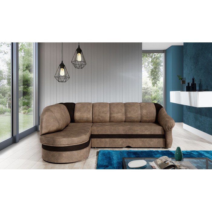 Canapé d’angle gauche convertible BENANA 250 cm marron et marron foncé avec coffre 