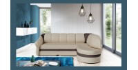 Canapé d’angle droit convertible BENANA 250 cm beige et gris avec coffre 