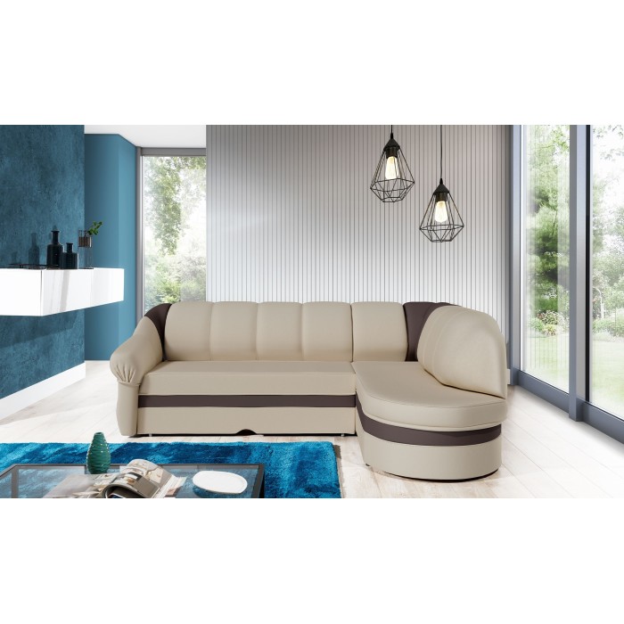 Canapé d’angle droit convertible BENANA 250 cm beige et gris avec coffre 