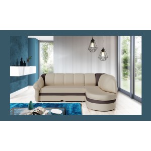 Canapé d’angle droit convertible BENANA 250 cm beige et gris avec coffre 