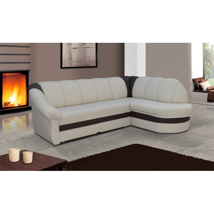 Canapé d’angle droit convertible BENANA 250 cm beige et gris avec coffre 