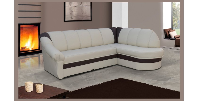 Canapé d’angle droit convertible BENANA 250 cm beige et gris avec coffre 
