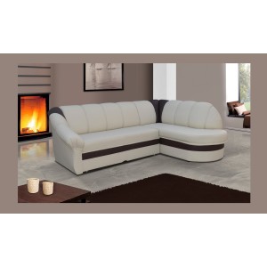 Canapé d’angle droit convertible BENANA 250 cm beige et gris avec coffre 