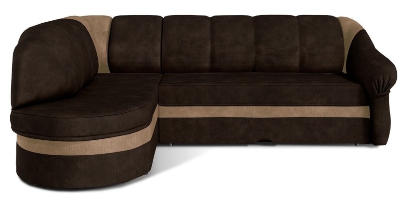 Canapé d’angle gauche convertible BENANA 250 cm marron foncé et beige avec coffre 