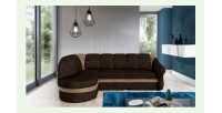 Canapé d’angle gauche convertible BENANA 250 cm marron foncé et beige avec coffre 