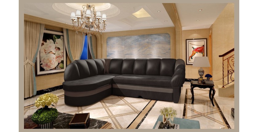 Canapé d’angle gauche convertible BENANA 250 cm marron foncé et beige avec coffre 