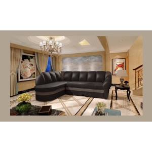 Canapé d’angle gauche convertible BENANA 250 cm marron foncé et beige avec coffre 
