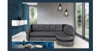 Canapé d’angle droit convertible BENANA 250 cm gris et noir avec coffre 