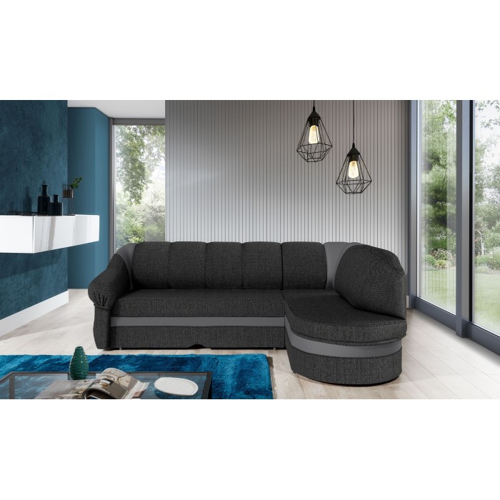 Canapé d’angle droit convertible BENANA 250 cm gris foncé et gris avec coffre 