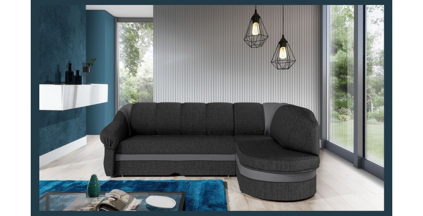 Canapé d’angle droit convertible BENANA 250 cm gris foncé et gris avec coffre 