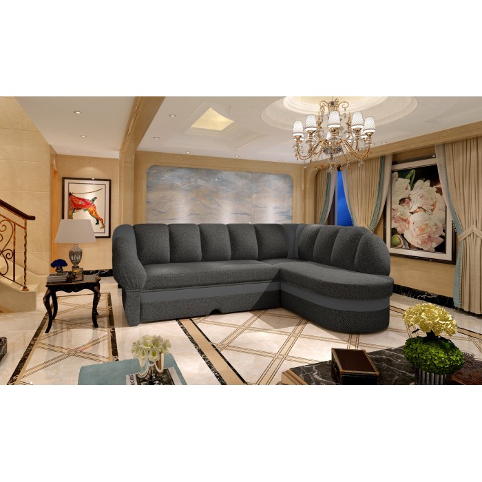 Canapé d’angle droit convertible BENANA 250 cm gris foncé et gris avec coffre 